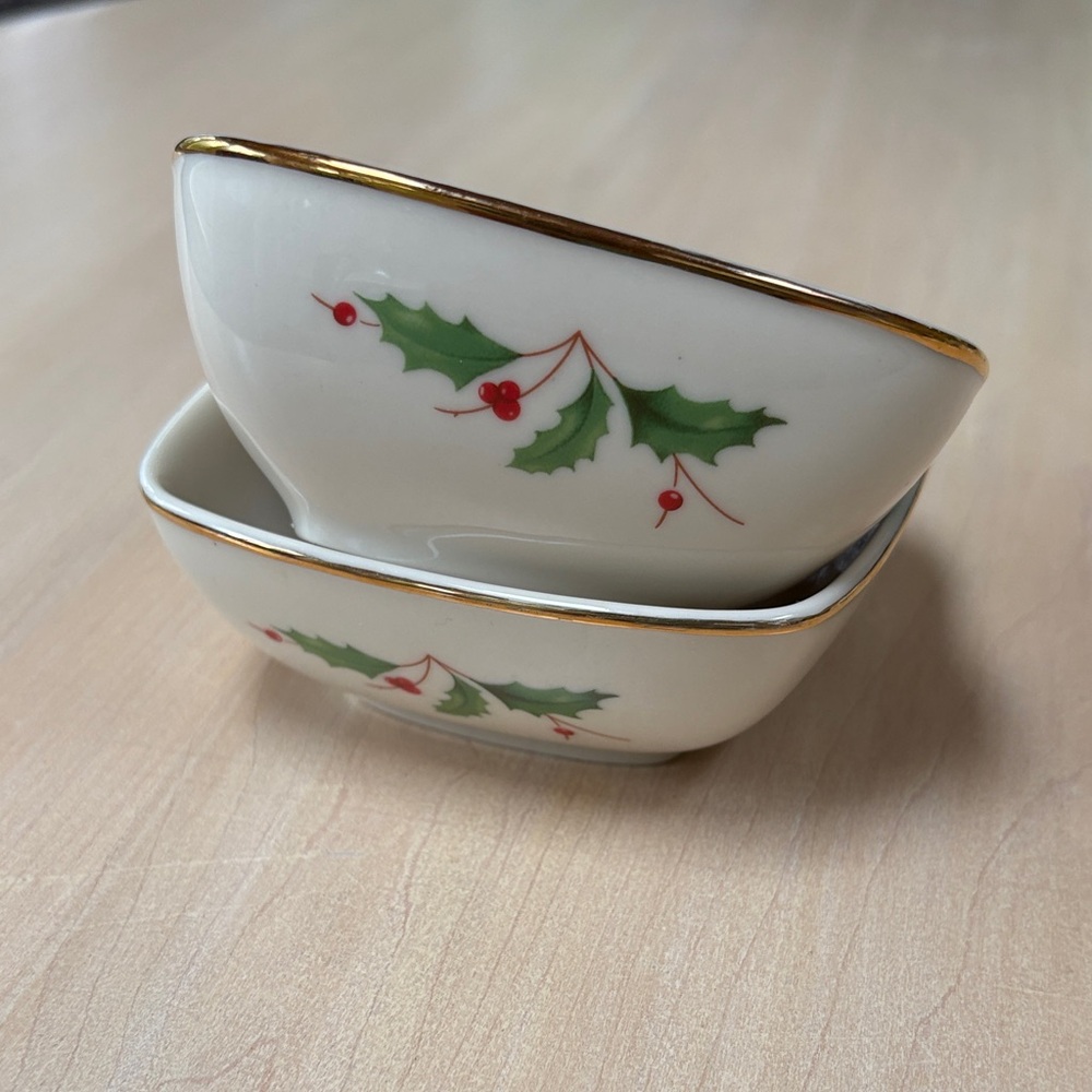 Lenox Holiday Bowls with Holly Design and Gold Rim